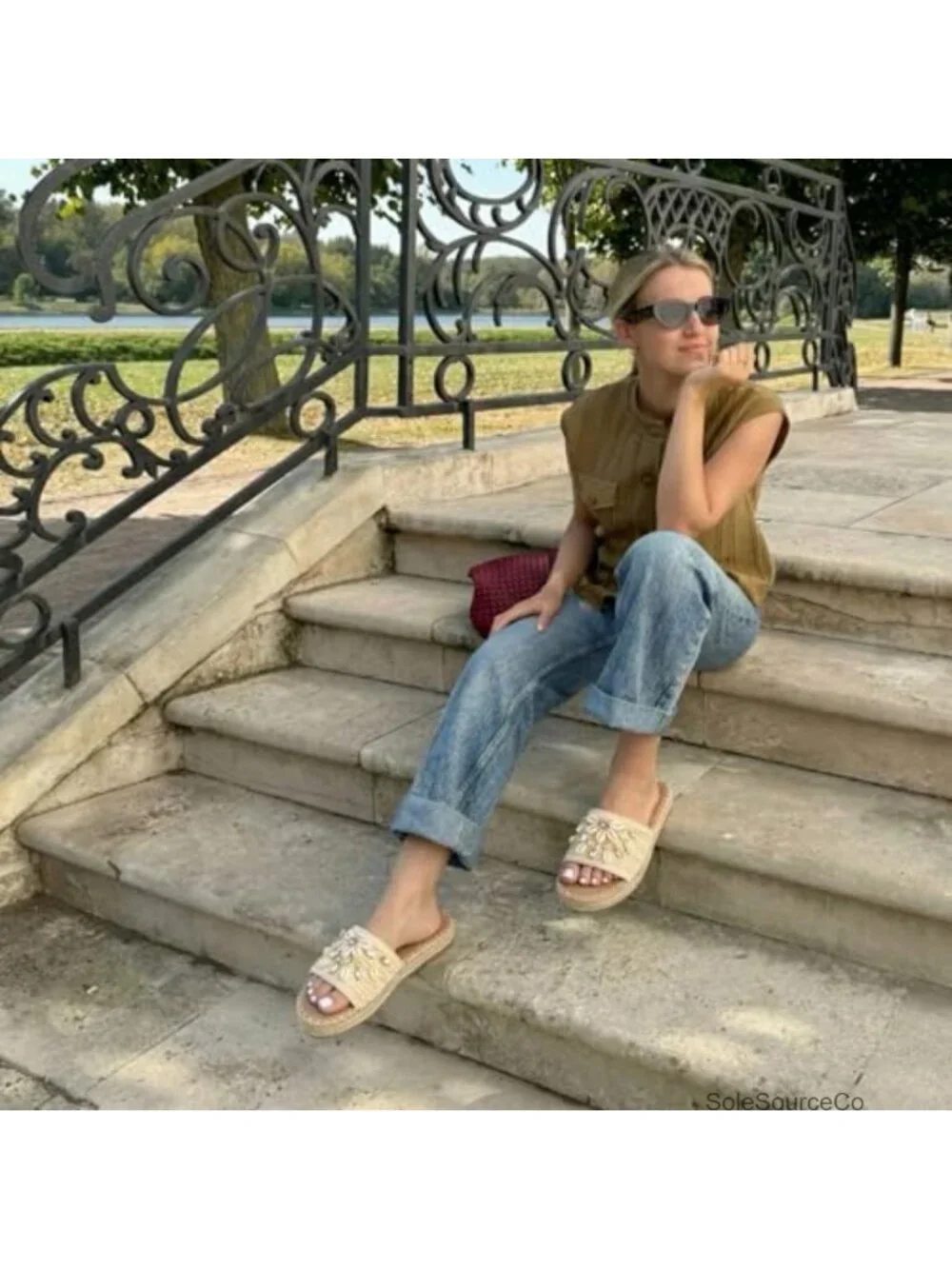 Women's Cushionaire Playa Espadrille Platform Sandals with Shell Embellishment